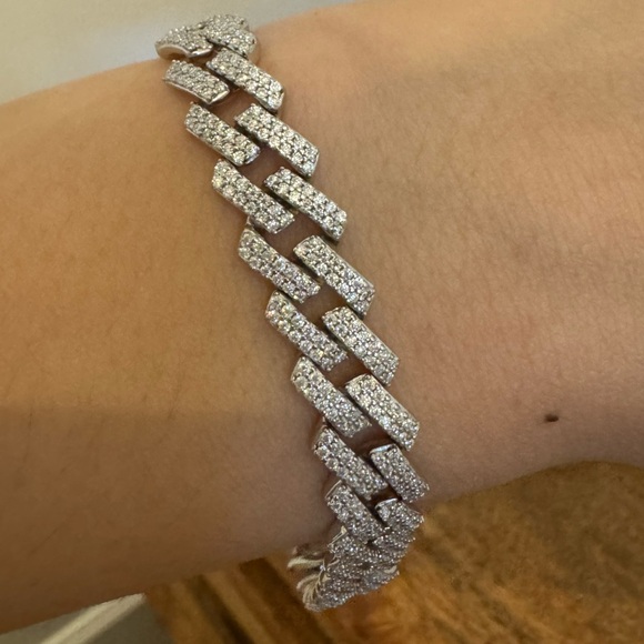 New Moissanite 10MM Cuban Link Bracelet, 18K White Gold Plated Sterling Silver - Picture 7 of 17